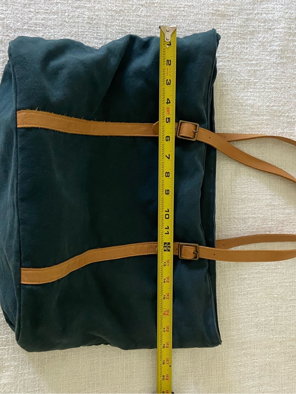 Hearth & Hand with Magnolia Blue Canvas Tote with Tan Leather Straps and Zipper - Picture 4 of 13